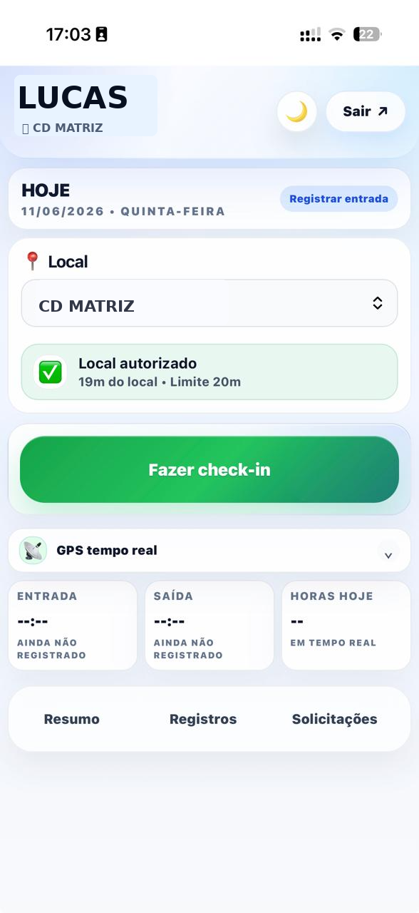 Tela mobile do colaborador registrando ponto